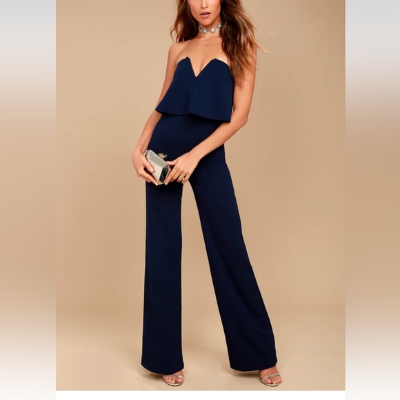Power of Love Navy Blue Strapless Jumpsuit - Picture 1 of 5